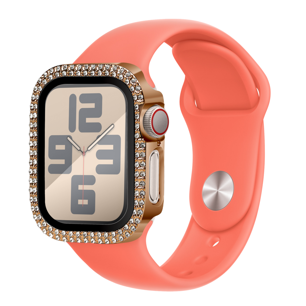 Bandz Bandz Apple Watch 10 - 42mm diamond hoesje met glas (rosé goud)