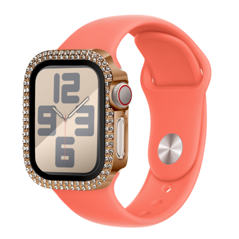 Bandz Bandz Apple Watch 10 - 42mm diamond hoesje met glas (rosé goud)