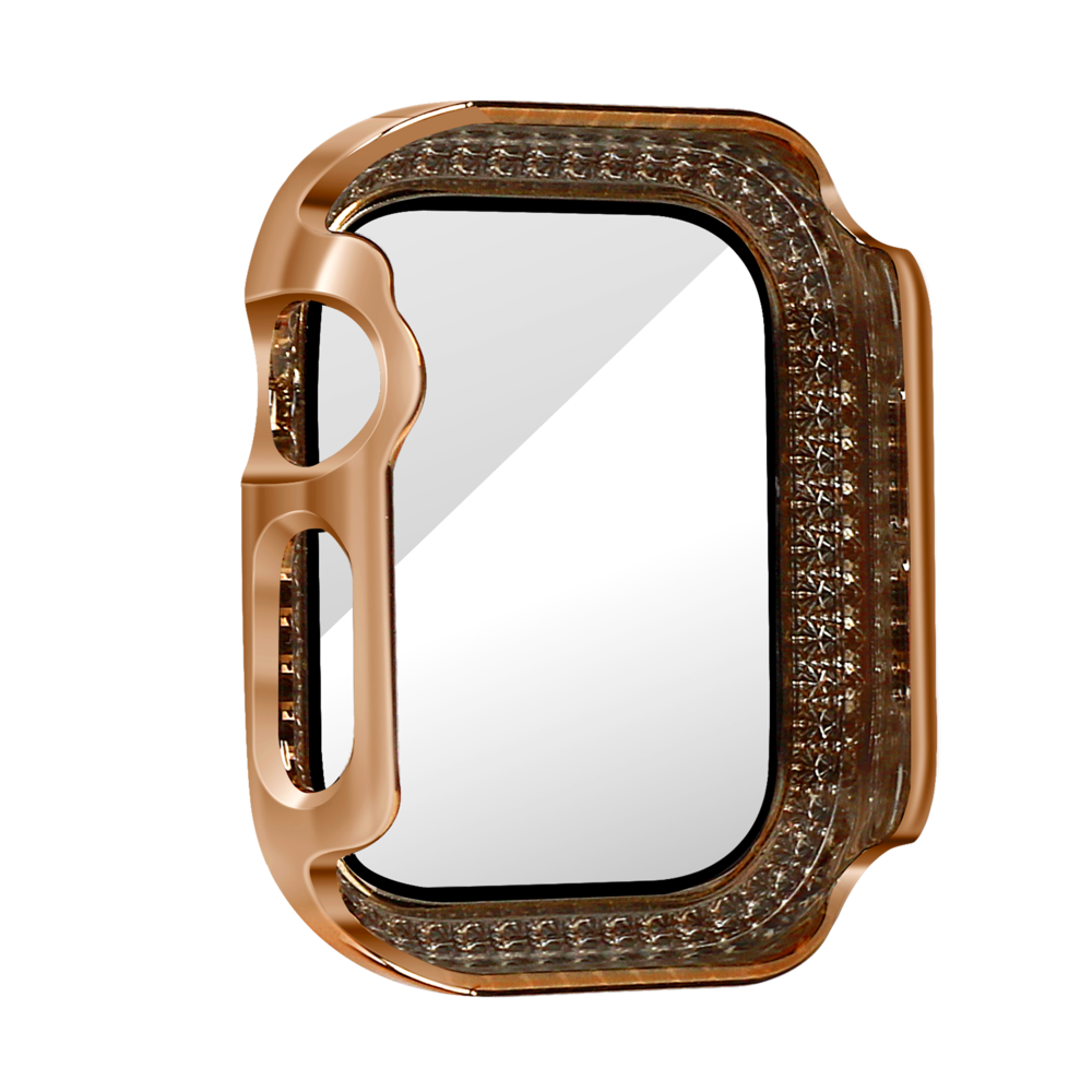 Bandz Bandz Apple Watch 10 - 42mm diamond hoesje met glas (rosé goud)