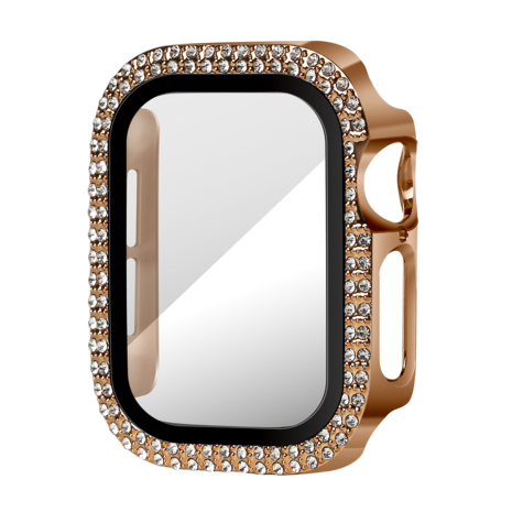 Bandz Bandz Apple Watch 10 - 42mm diamond hoesje met glas (rosé goud)