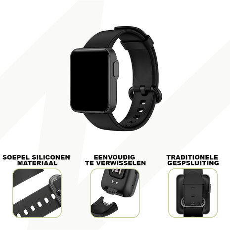 Bandz Bandz Xiaomi MI Watch Lite siliconen band 'Classic' (zwart)