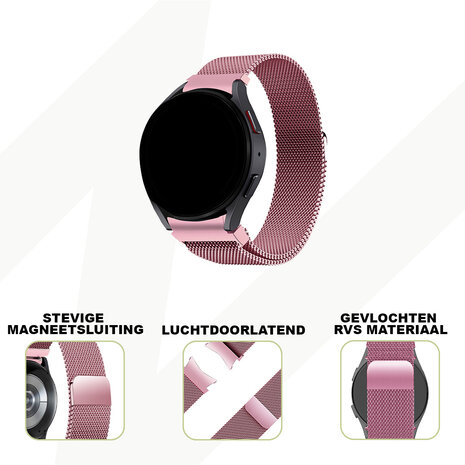Bandz Bandz Samsung Galaxy Watch 6 Classic 43mm Milanese loop band (roze) Bandz Bandz Samsung Galaxy Watch 6 Classic 43mm Milanese loop band (roze)