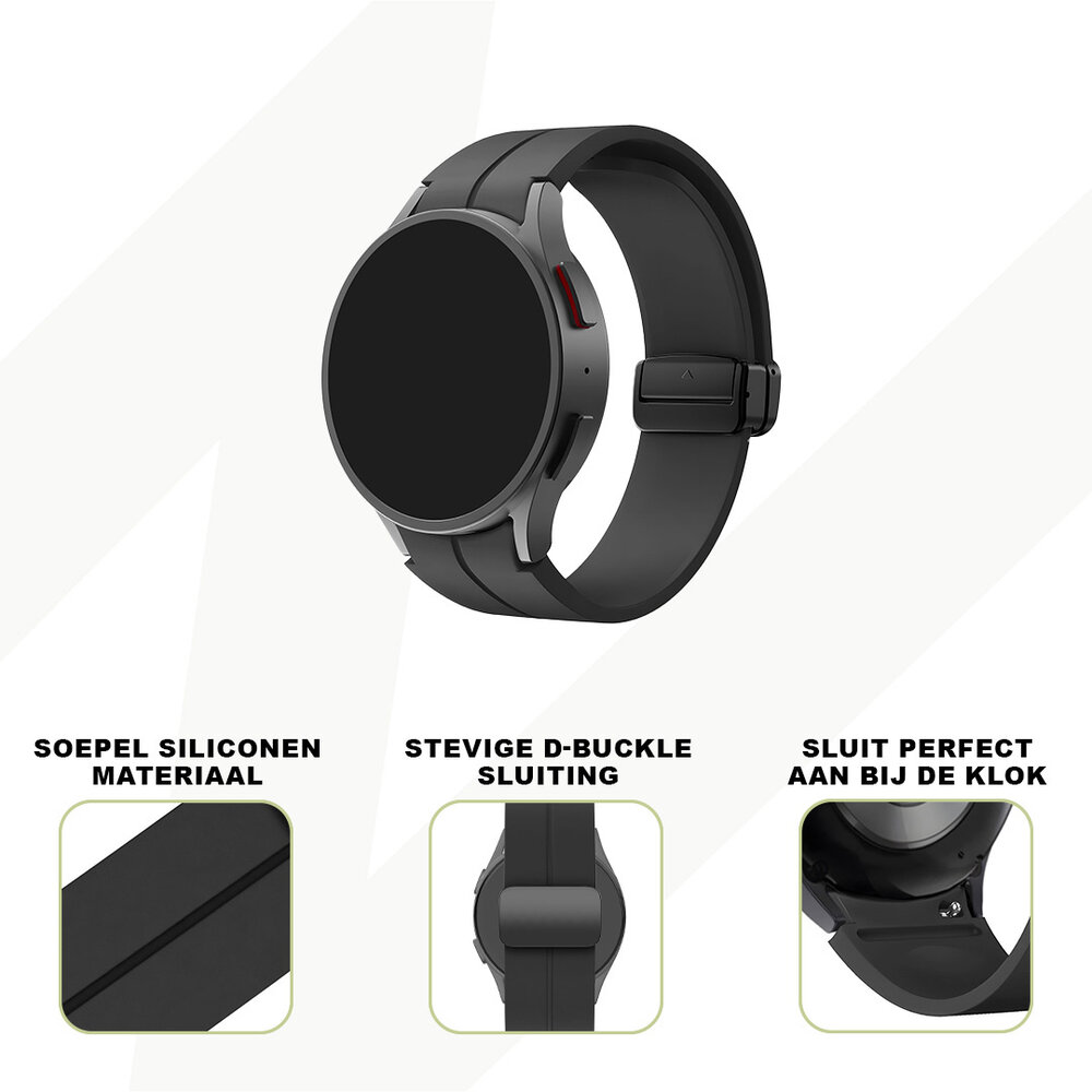 Bandz Bandz Samsung Galaxy Watch 4 Classic 46mm siliconen band met D-Buckle (zwart)