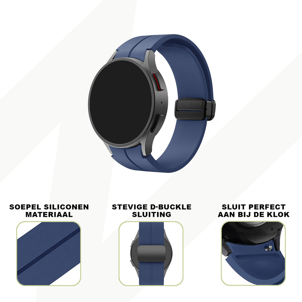 Bandz Bandz Samsung Galaxy Watch 6 Classic 47mm siliconen band met D-Buckle (donkerblauw)