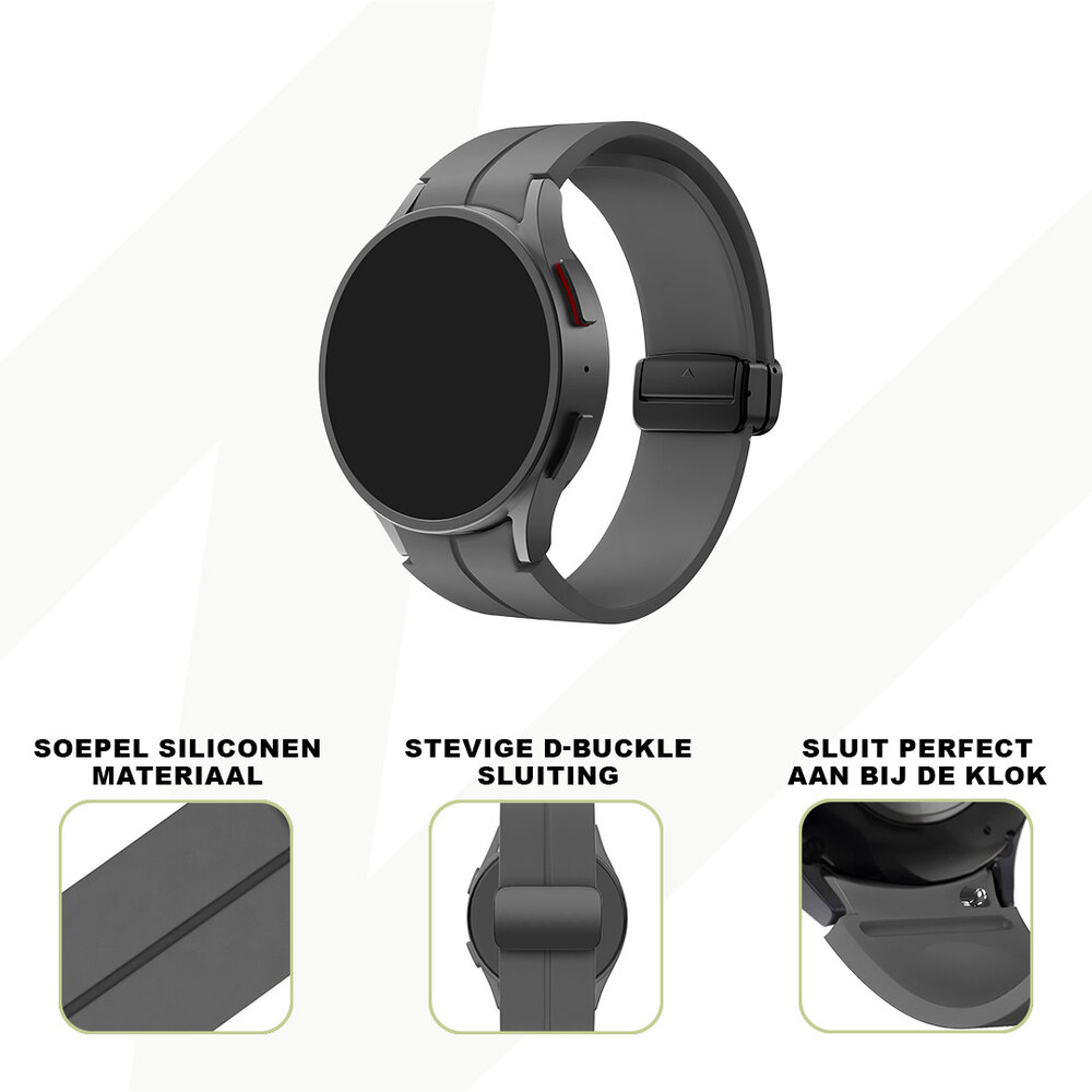 Bandz Bandz Samsung Galaxy Watch 5 - 40mm siliconen band met D-Buckle (donkergrijs)