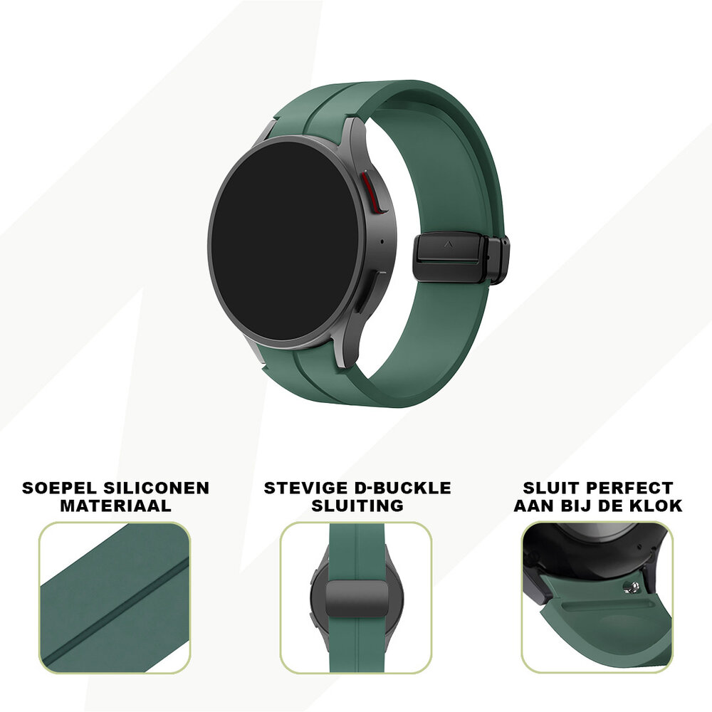 Bandz Bandz Samsung Galaxy Watch 6 Classic 43mm siliconen band met D-Buckle (donkergroen)