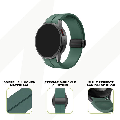 Bandz Bandz Samsung Galaxy Watch 5 - 44mm siliconen band met D-Buckle (donkergroen)