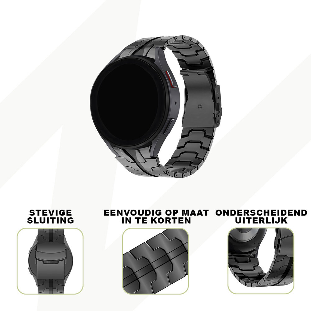 Bandz Bandz Samsung Galaxy Watch 6 - 44mm stalen band 'Iron' (zwart) Bandz Bandz Samsung Galaxy Watch 6 - 44mm stalen band 'Iron' (zwart)