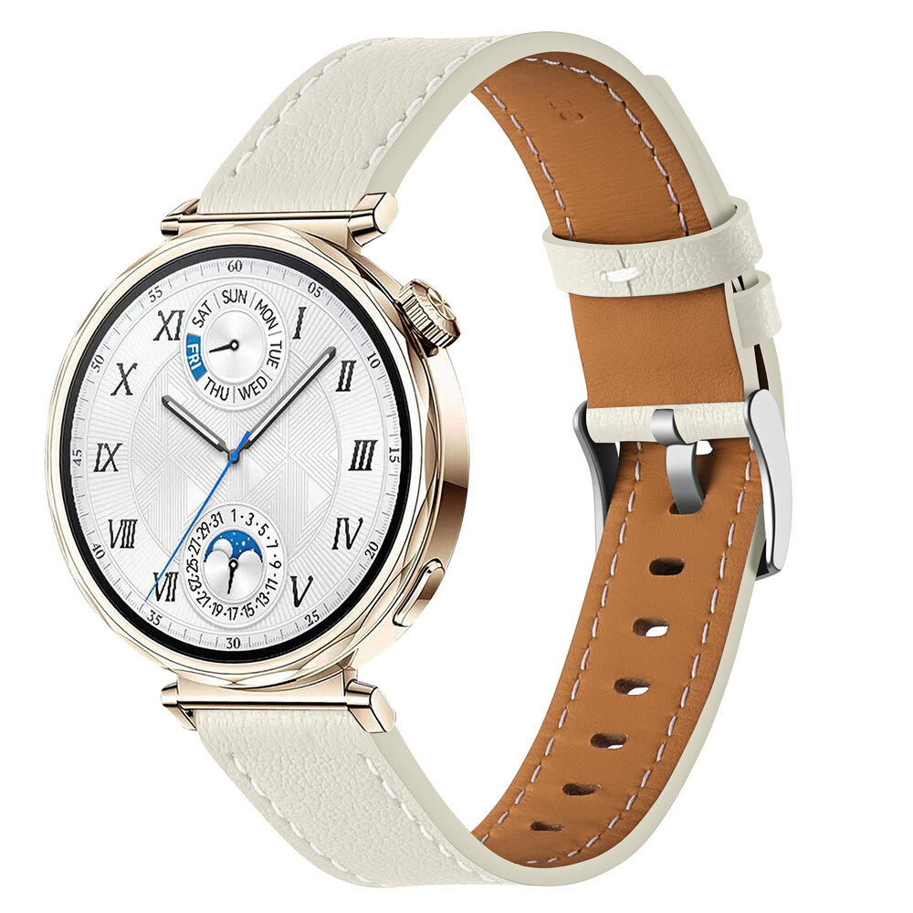 Strap-it® Strap-it Huawei Watch GT 5 - 41mm 'one push' leren bandje (beige) Strap-it® Strap-it Huawei Watch GT 5 - 41mm 'one push' leren bandje (beige)