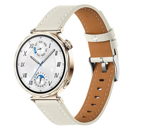 Strap-it® Huawei Watch GT 5 - 41mm 'one push' leren bandje (beige)