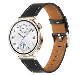 Strap-it® Huawei Watch GT 5 - 41mm 'one push' leren bandje (zwart)
