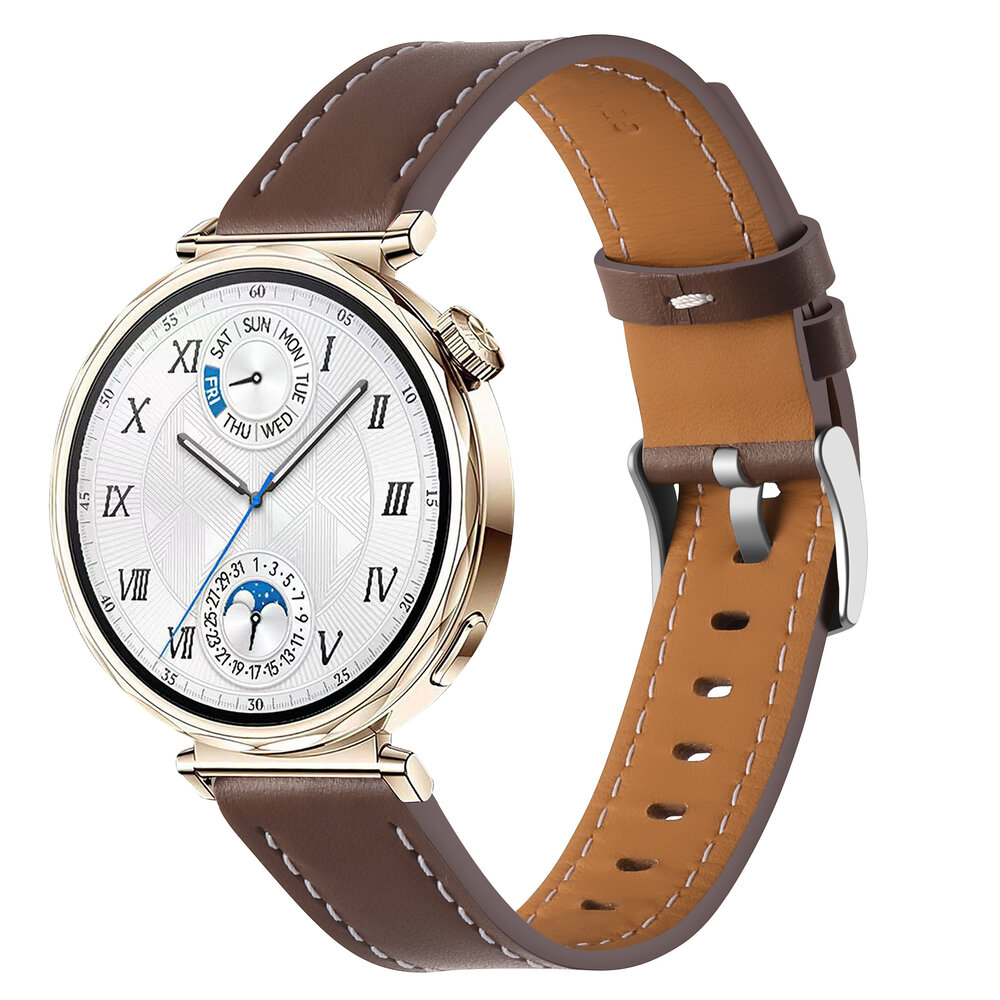 Strap-it® Strap-it Huawei Watch GT 5 - 41mm 'one push' leren bandje (donkerbruin)