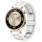Strap-it® Huawei Watch 5 - 42mm keramiek bandje (wit/goud)