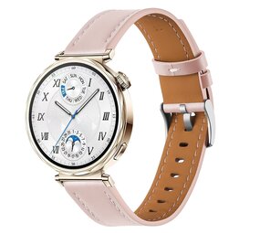 Strap-it® Huawei Watch 5 - 42mm 'one push' leren bandje (lichtroze)