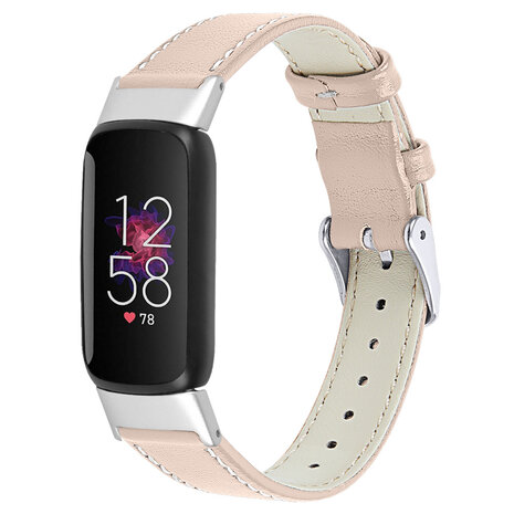 Strap-it® Strap-it Fitbit Luxe modern leren bandje (beige-roze)