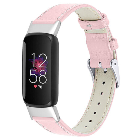 Strap-it® Strap-it Fitbit Luxe modern leren bandje (roze)