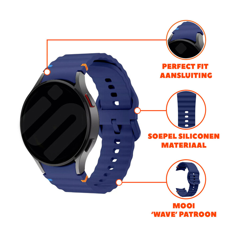 Strap-it® Strap-it Samsung Galaxy Watch 4 Classic 42mm Wave bandje (donkerblauw) Strap-it® Strap-it Samsung Galaxy Watch 4 Classic 42mm Wave bandje (donkerblauw)