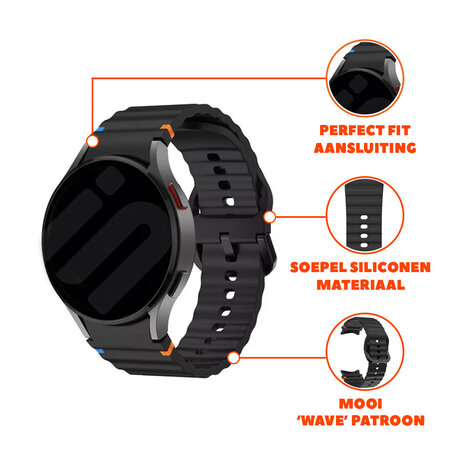 Strap-it® Strap-it Samsung Galaxy Watch 4 Classic 46mm Wave bandje (zwart) Strap-it® Strap-it Samsung Galaxy Watch 4 Classic 46mm Wave bandje (zwart)