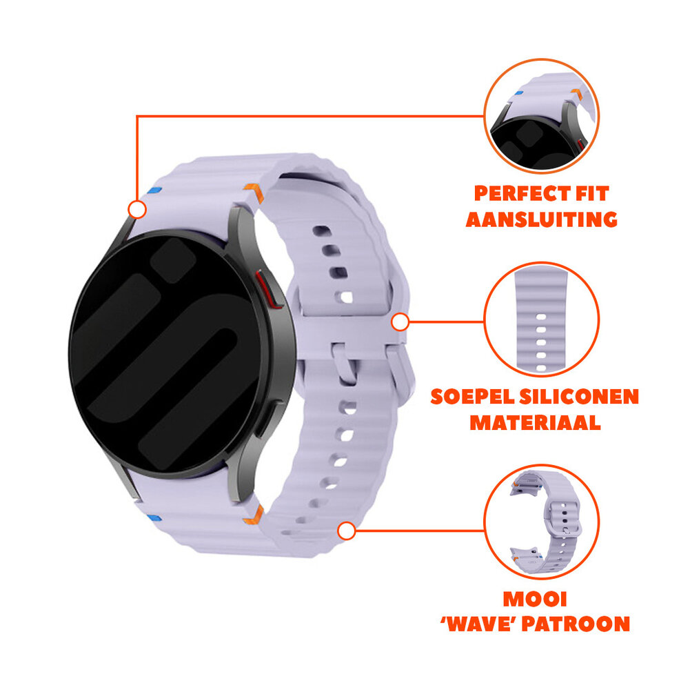 Strap-it® Strap-it Samsung Galaxy Watch 4 Classic 46mm Wave bandje (lichtpaars) Strap-it® Strap-it Samsung Galaxy Watch 4 Classic 46mm Wave bandje (lichtpaars)
