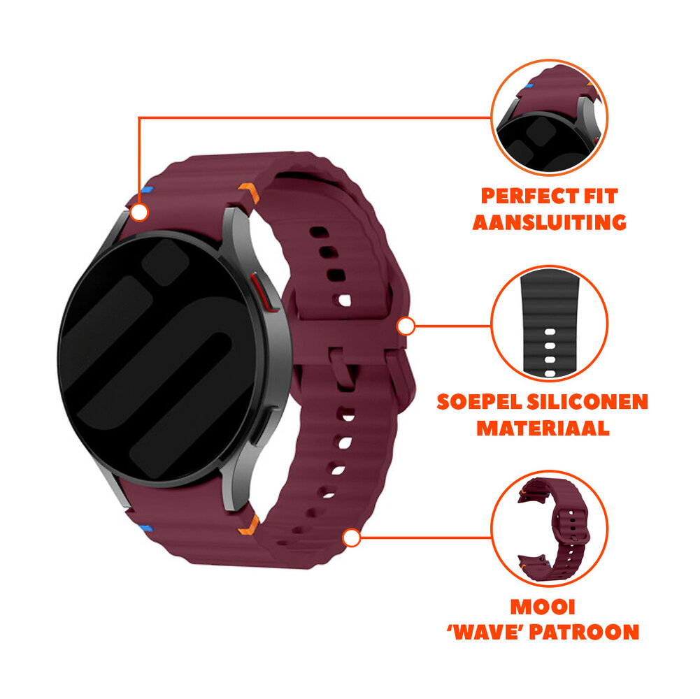Strap-it® Strap-it Samsung Galaxy Watch 6 Classic 43mm Wave bandje (wijnrood)