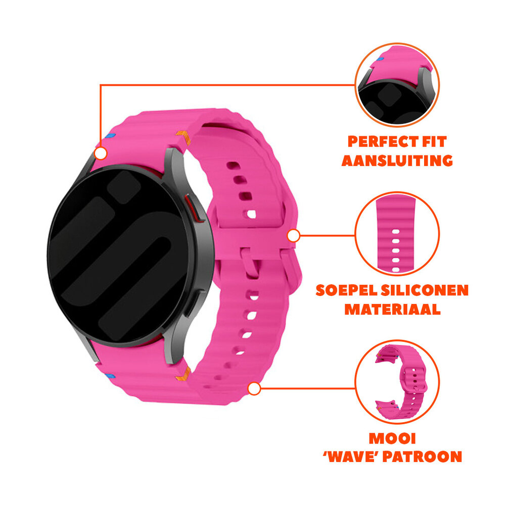 Strap-it® Strap-it Samsung Galaxy Watch 7 - 40mm Wave bandje (knalroze) Strap-it® Strap-it Samsung Galaxy Watch 7 - 40mm Wave bandje (knalroze)