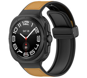 Strap-it® Samsung Galaxy Watch Ultra 2025 leren hybrid bandje (lichtbruin)