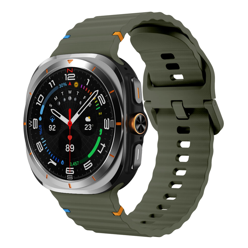 Strap-it® Strap-it Samsung Galaxy Watch Ultra 2025 wave siliconen bandje (legergroen)