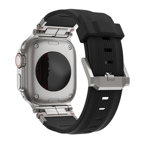 Bandz Bandz Apple Watch liquid siliconen band 'Explorer' (zwart met titanium)