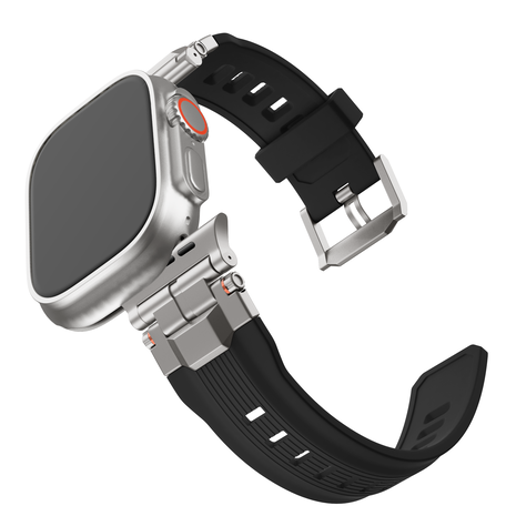 Bandz Bandz Apple Watch liquid siliconen band 'Explorer' (zwart met titanium)