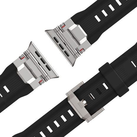 Bandz Bandz Apple Watch liquid siliconen band 'Explorer' (zwart met titanium)