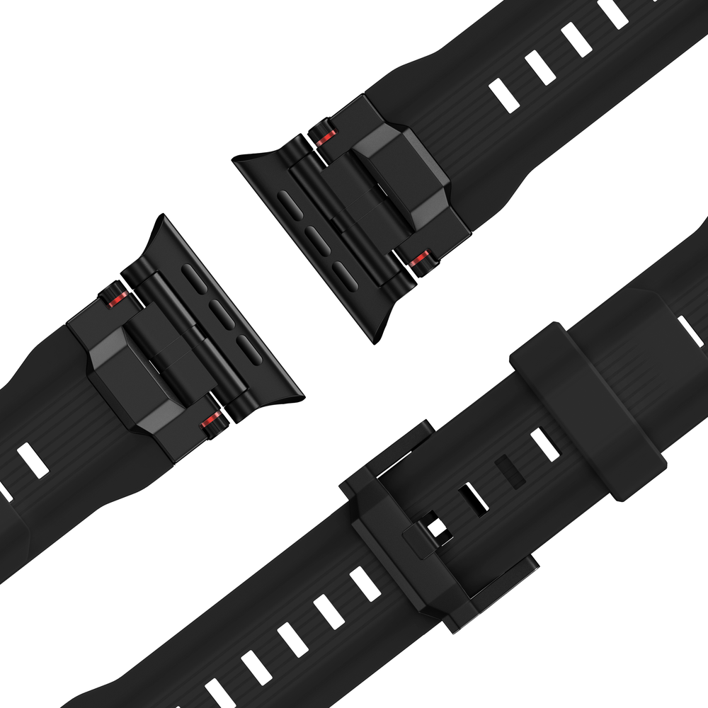 Bandz Bandz Apple Watch liquid siliconen band 'Explorer' (zwart met zwart)
