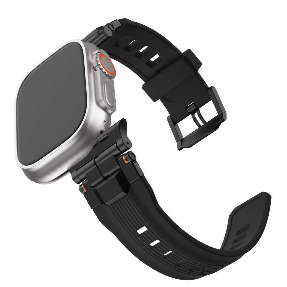 Bandz Bandz Apple Watch liquid siliconen band 'Explorer' (zwart met zwart)