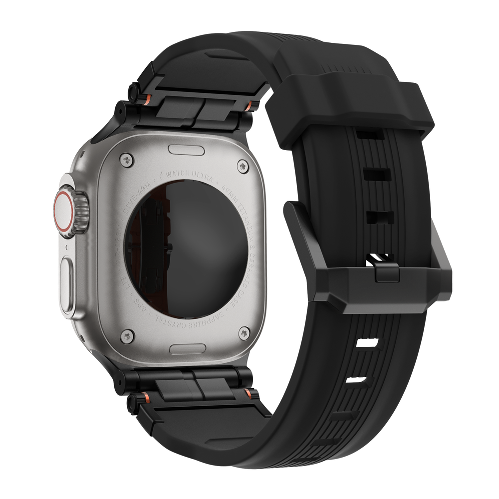 Bandz Bandz Apple Watch liquid siliconen band 'Explorer' (zwart met zwart)