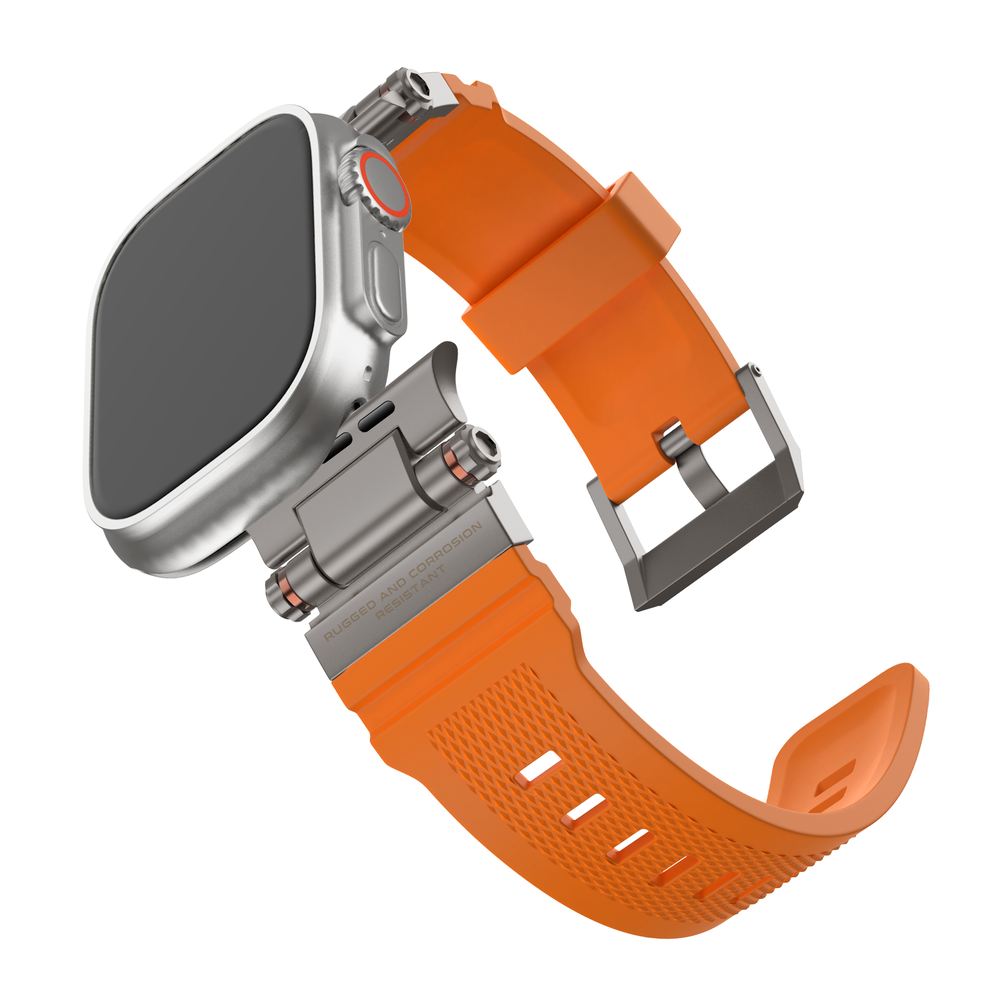 Bandz Bandz Apple Watch siliconen band 'Explorer' (oranje met titanium)