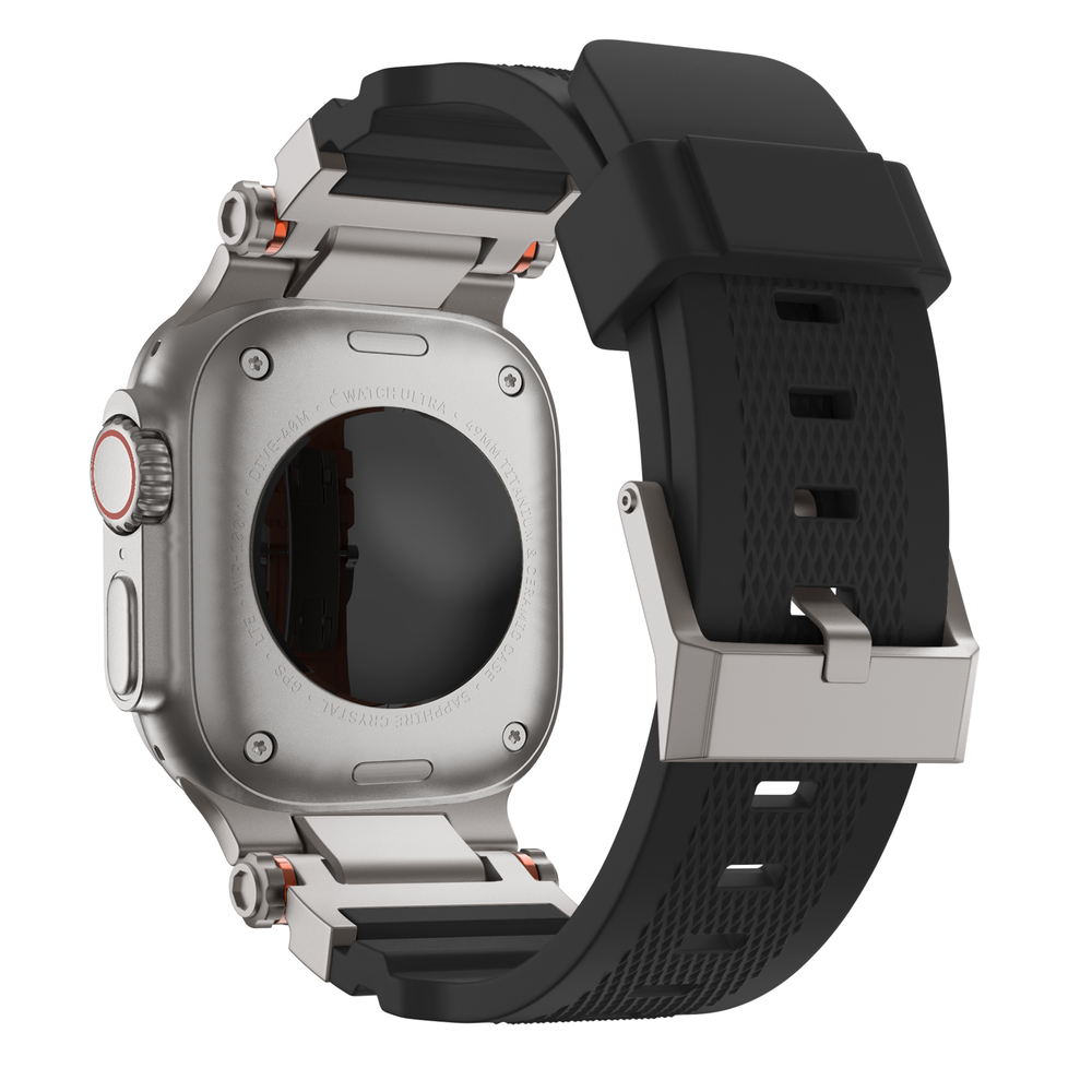 Bandz Bandz Apple Watch siliconen band 'Explorer' (zwart met titanium)