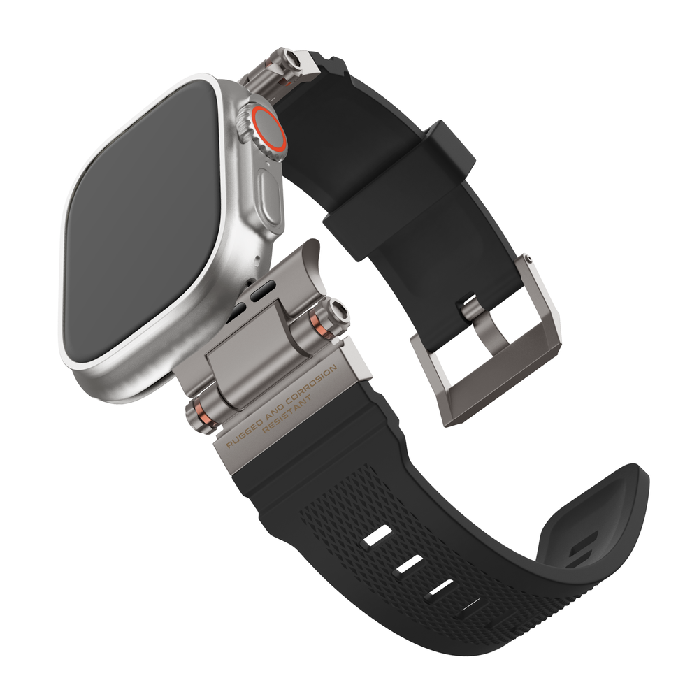 Bandz Bandz Apple Watch siliconen band 'Explorer' (zwart met titanium)