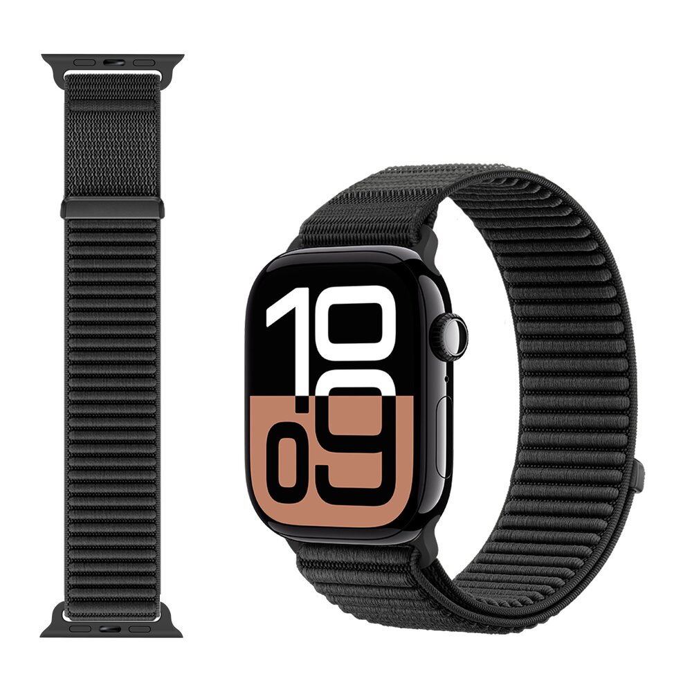 Strap-it® Strap-it Apple Watch wave nylon band (zwart)