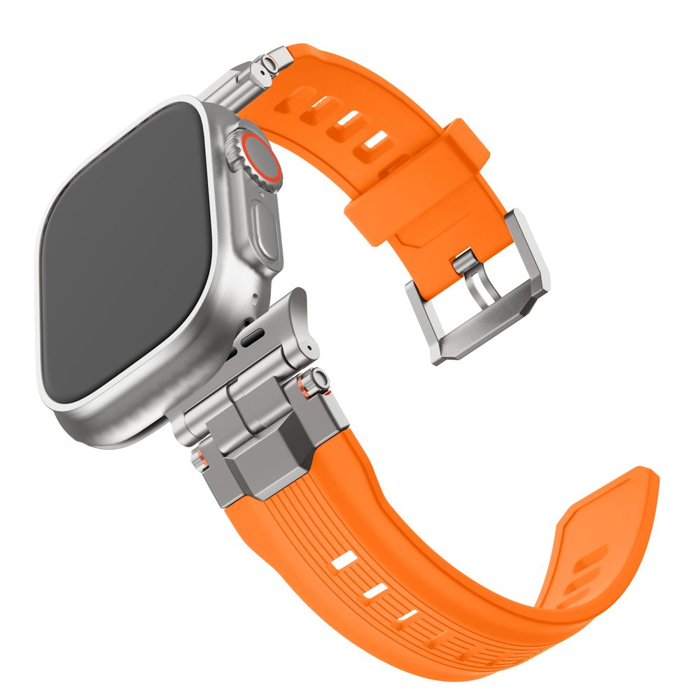 Bandz Bandz Apple Watch liquid siliconen band 'Explorer' (oranje met titanium)