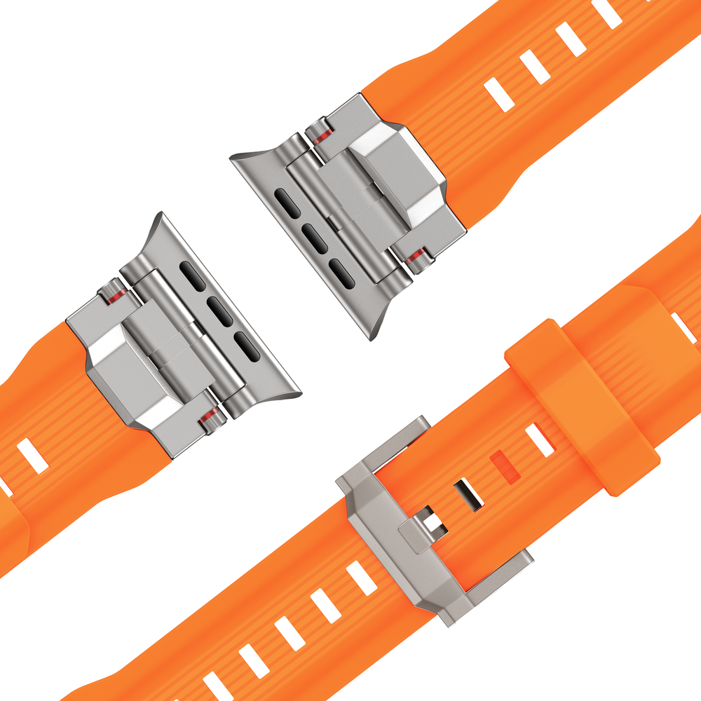 Bandz Bandz Apple Watch liquid siliconen band 'Explorer' (oranje met titanium)