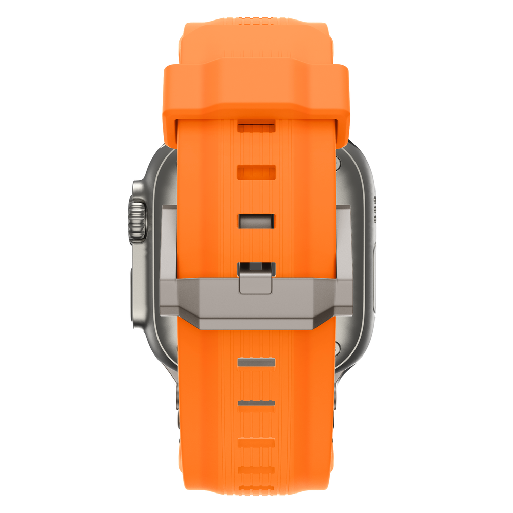 Bandz Bandz Apple Watch liquid siliconen band 'Explorer' (oranje met titanium)