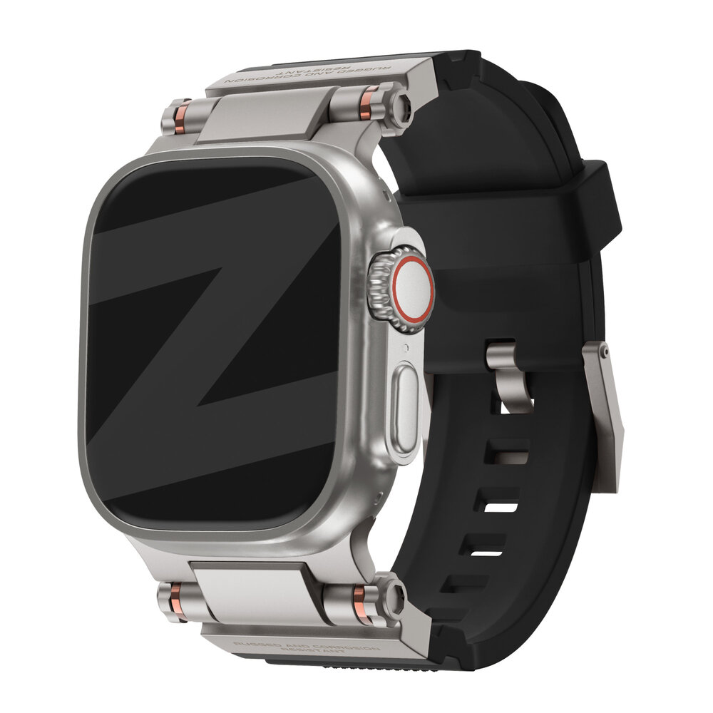 Bandz Bandz Apple Watch siliconen band 'Explorer' (zwart met titanium)