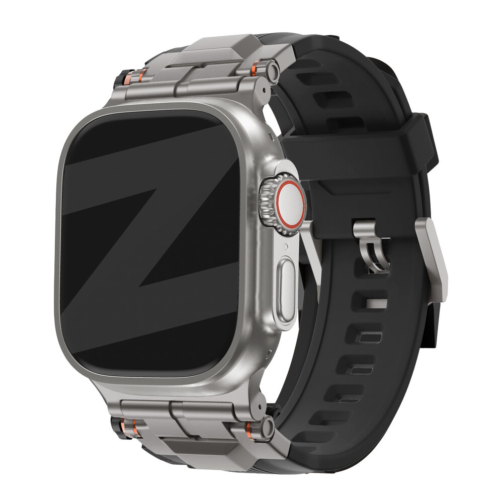 Bandz Bandz Apple Watch liquid siliconen band 'Explorer' (zwart met titanium)
