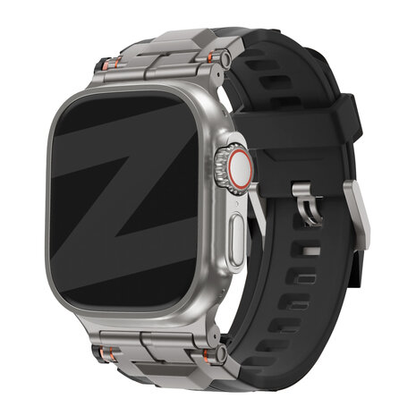 Bandz Bandz Apple Watch liquid siliconen band 'Explorer' (zwart met titanium)