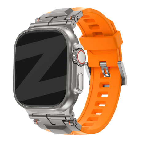 Bandz Bandz Apple Watch liquid siliconen band 'Explorer' (oranje met titanium)