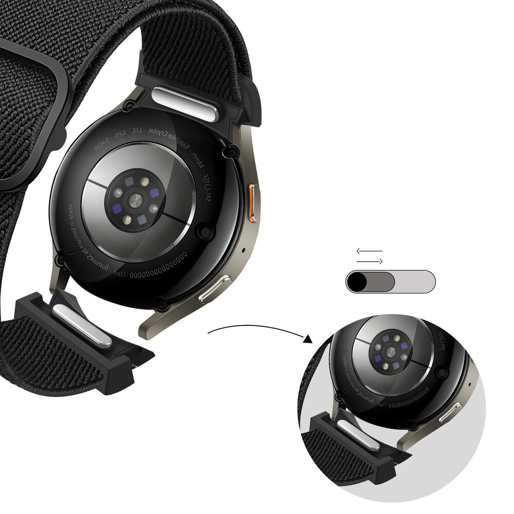 Bandz Bandz Samsung Galaxy Watch 4 44mm elastische band 'Easy fit' (zwart)