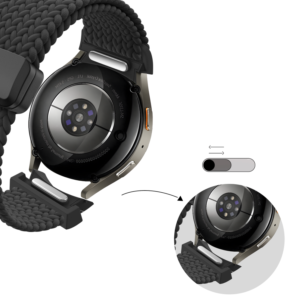 Bandz Bandz Samsung Galaxy Watch 5 - 40mm gevlochten band 'Easy fit' (zwart) Bandz Bandz Samsung Galaxy Watch 5 - 40mm gevlochten band 'Easy fit' (zwart)