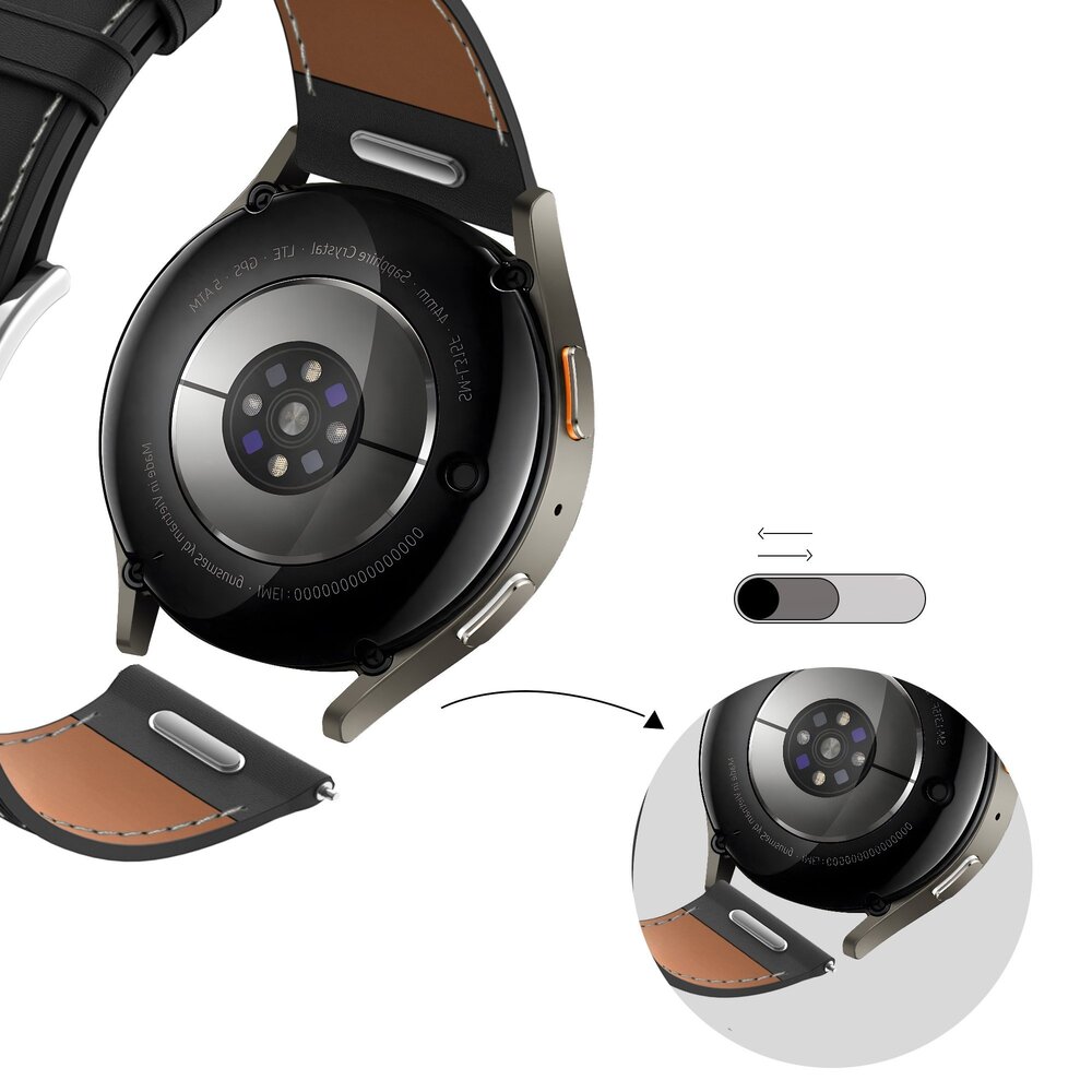 Bandz Bandz Samsung Galaxy Watch 42mm lederen band 'Easy fit' (zwart)