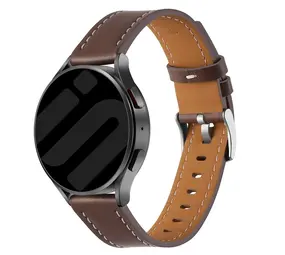 Strap-it® OnePlus Watch 3 - 43mm 'one push' leren bandje (donkerbruin)