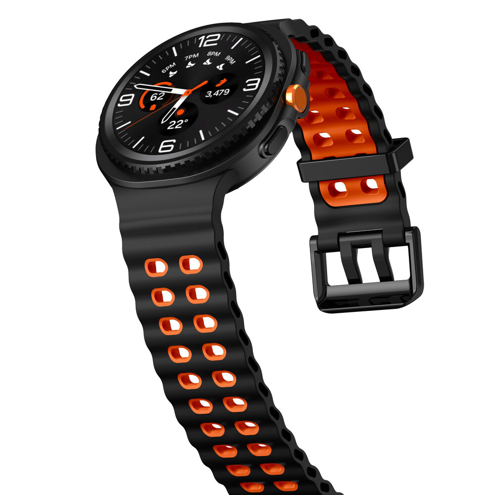 Strap-it® Strap-it Samsung Galaxy Watch 8 - 44mm Ocean bandje (zwart/oranje)