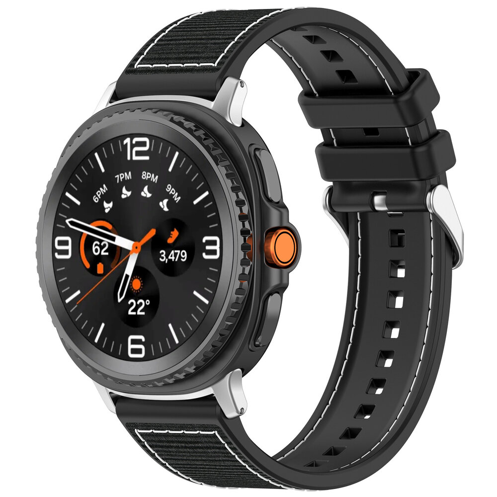 Strap-it® Strap-it Samsung Galaxy Watch 8 Classic nylon hybrid bandje (zwart) Strap-it® Strap-it Samsung Galaxy Watch 8 Classic nylon hybrid bandje (zwart)